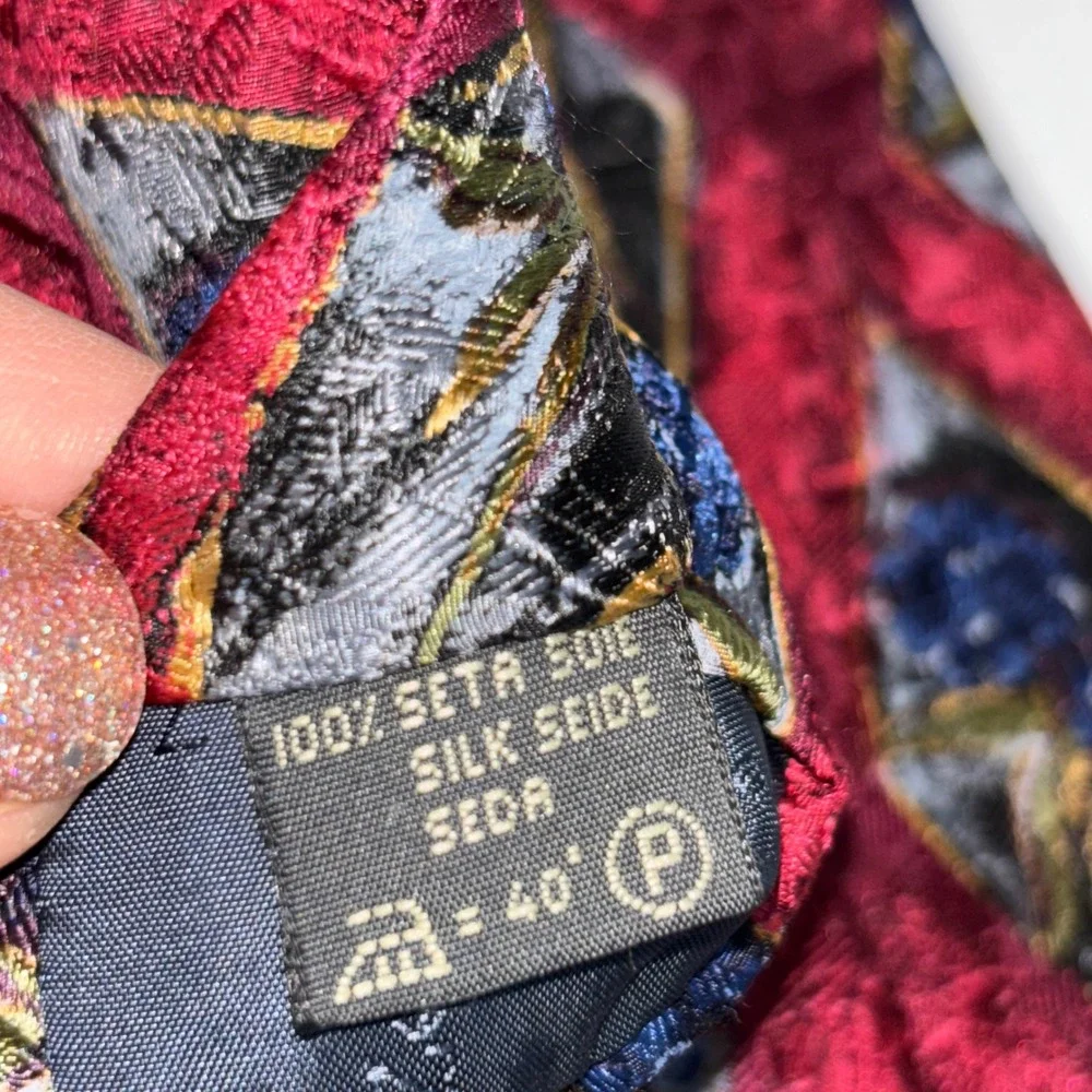 Ermenegildo Zegna‎ Silk Tie Red Blue Diamond Floral Pattern Luxury Mens